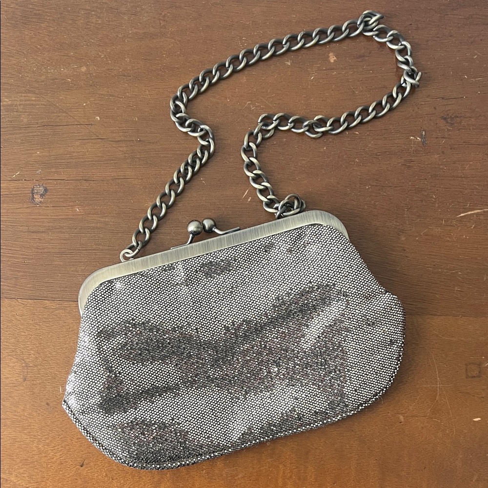 Express Gold Bronze Glitter Clutch with Chain